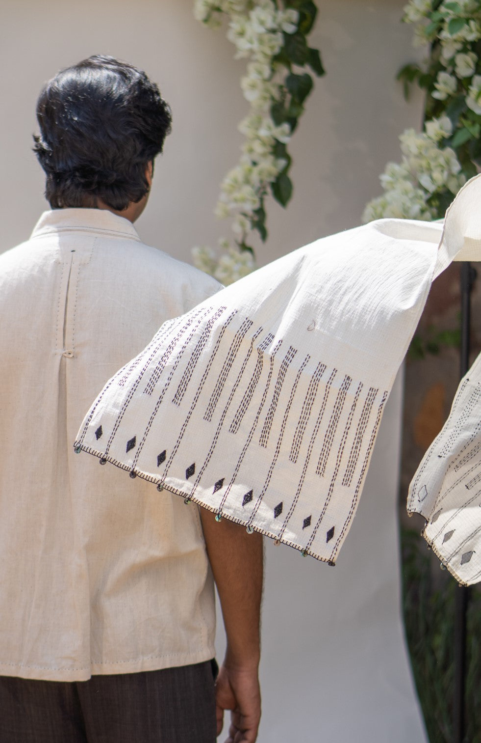 Kantha Scarf Kora by Lafaani with 100% pure cotton, Accessories, Casual Wear, Embroidered, Kora, Organic, Regular Fit, Scarves, Solids, Sonder, Sonder by Lafaani, Undyed and Unbleached at Kamakhyaa for sustainable fashion