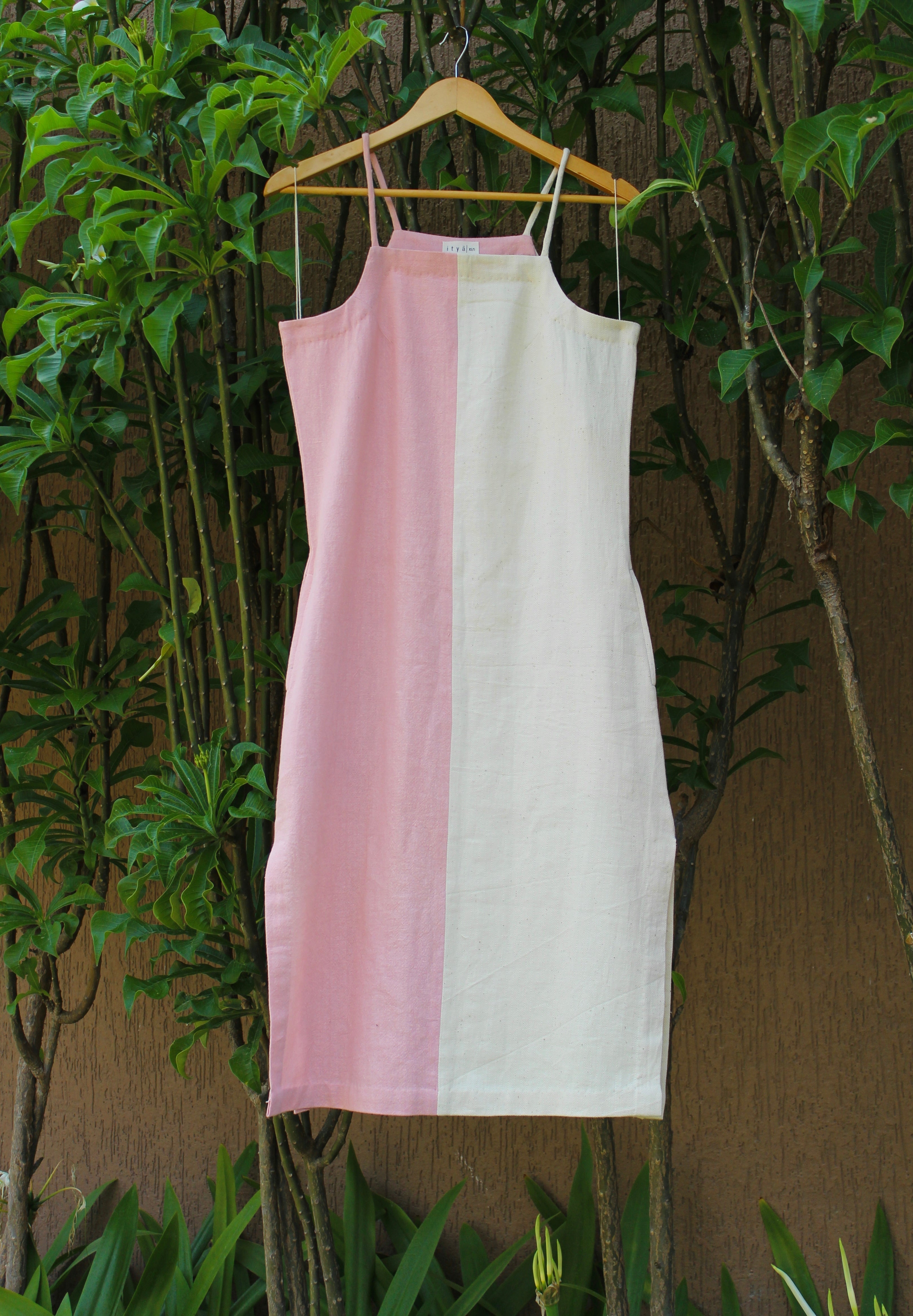 Tansi Slip Dress by Itya with Casual Wear, Hand Spun Cotton, Handwoven cotton, Midi Dresses, Natural, Pastel Perfect, Pastel Perfect by Itya, Pink, Plant Dye, Regular Fit, Sleeveless Dresses, Solids, SS22, Womenswear at Kamakhyaa for sustainable fashion