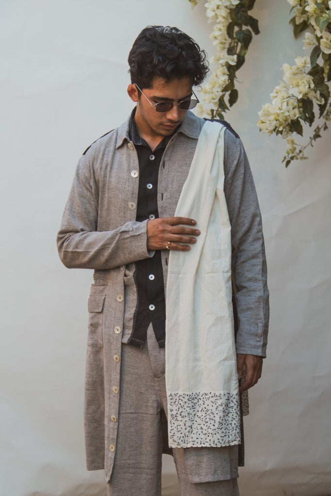 Embroidered Checks Scarf by Lafaani with 100% pure cotton, Accessories, Casual Wear, Kora, Organic, Regular Fit, Scarves, Solids, Sonder, Sonder by Lafaani, Undyed and Unbleached at Kamakhyaa for sustainable fashion