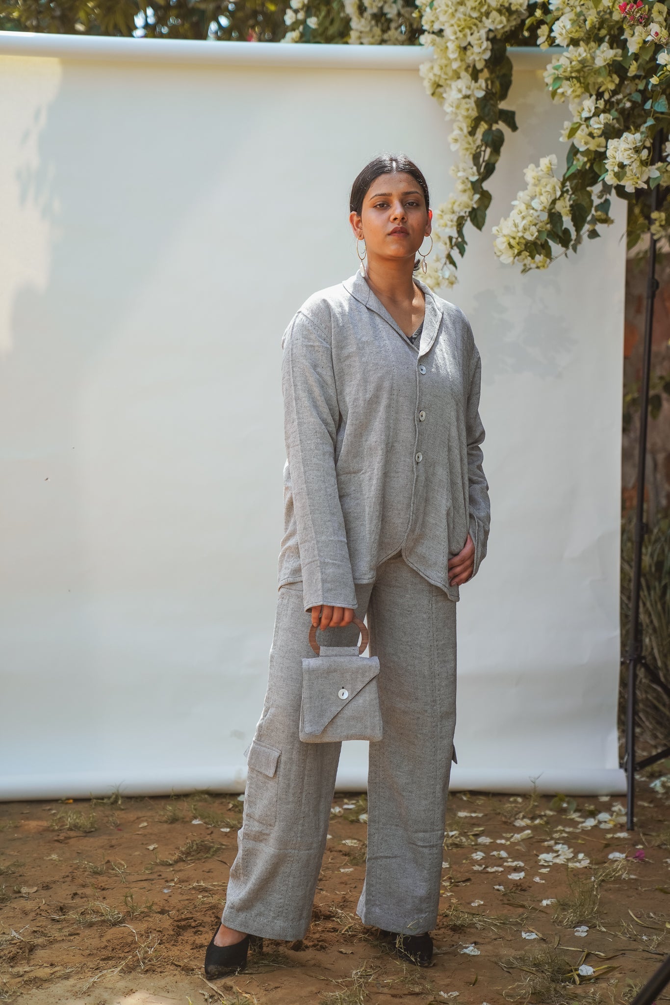 Unisex Rounded Hem Jacket & Patch Pocket Pants by Lafaani with 100% pure cotton, Black, Casual Wear, Grey, Loungewear Co-Ords, Menswear, Natural with azo free dyes, Regular Fit, Solids, Sonder, Sonder by Lafaani, Unisex at Kamakhyaa for sustainable fashion