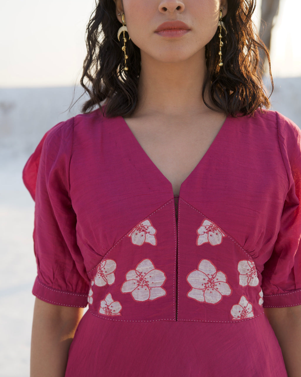 Purple Silk Maxi Dress by The Loom Art with Aurora by The Loom Art, Casual Wear, Chanderi Silk, Embroidered, July Sale, July Sale 2023, Maxi Dresses, Ombre & Dyes, Organic, Purple, Relaxed Fit, Tiered Dresses, Womenswear at Kamakhyaa for sustainable fashion