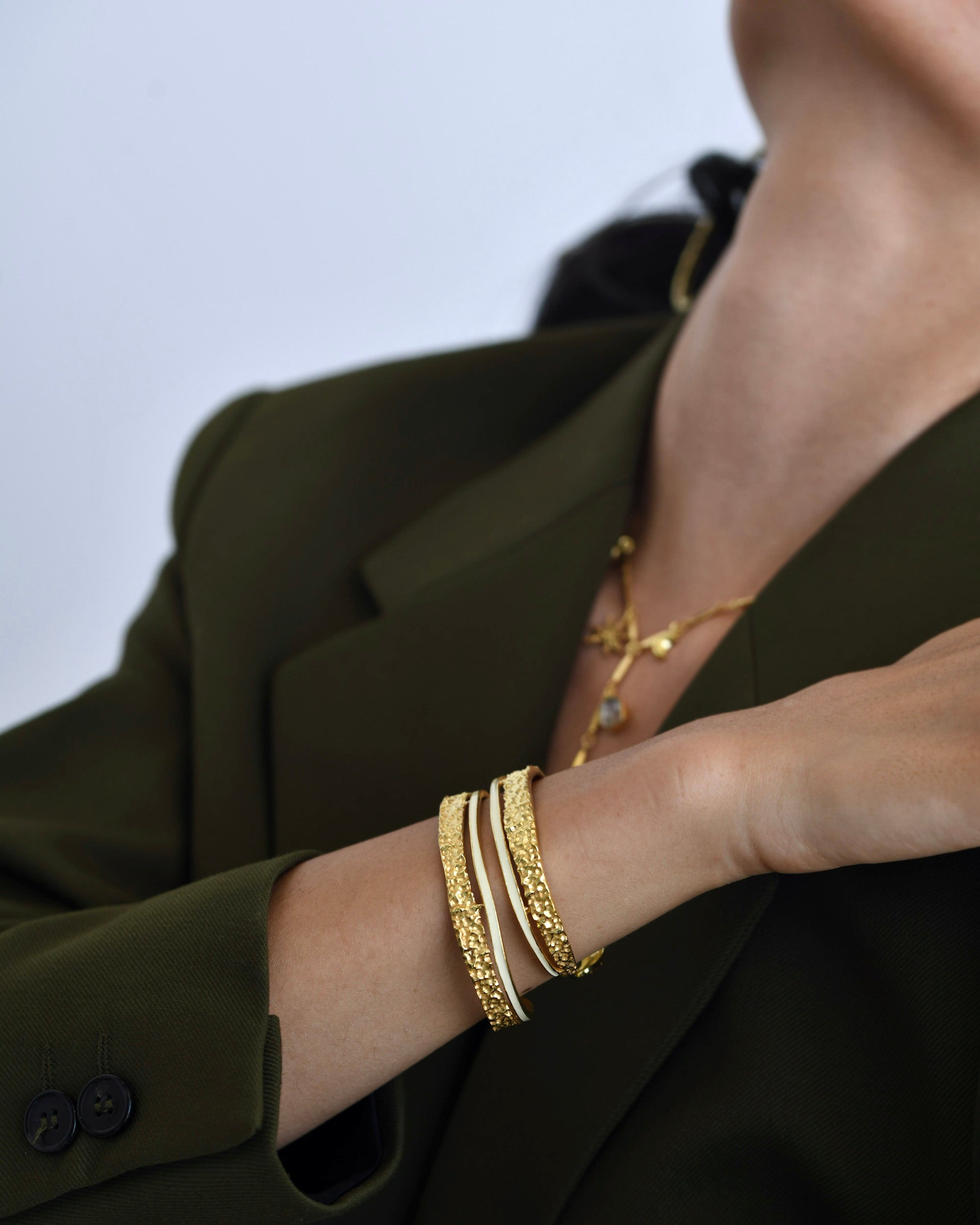 Gold Brass Golden Enamel Bracelets by The Loom Art with Add Ons, Bracelets, Brass, Cosmic Dream by The Loom Art, Fashion Jewellery, For Daughter, Free Size, Gold, Gold Plated, jewelry, Natural, Textured at Kamakhyaa for sustainable fashion