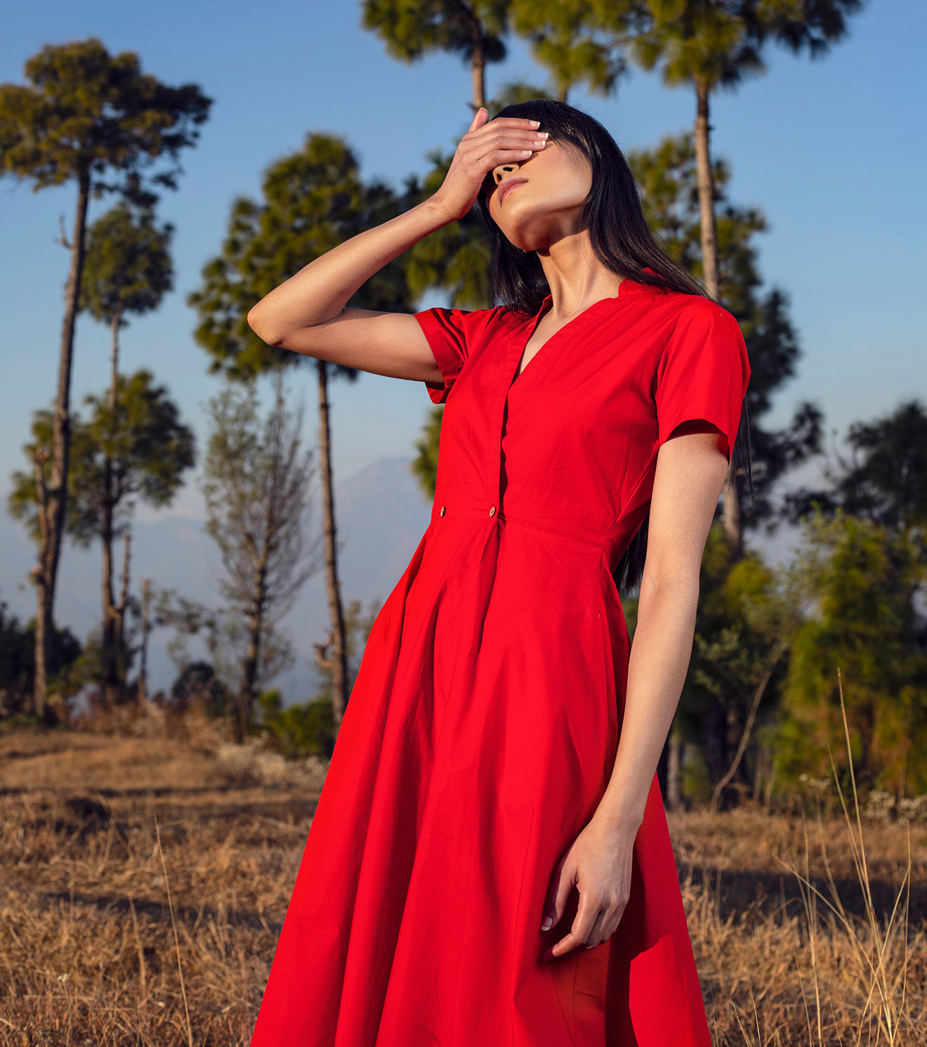 Red Midi Dress Dresses Celebrity, Dresses, Natural, Regular Fit, Solids, Wilderness Khara Kapas Kamakhyaa