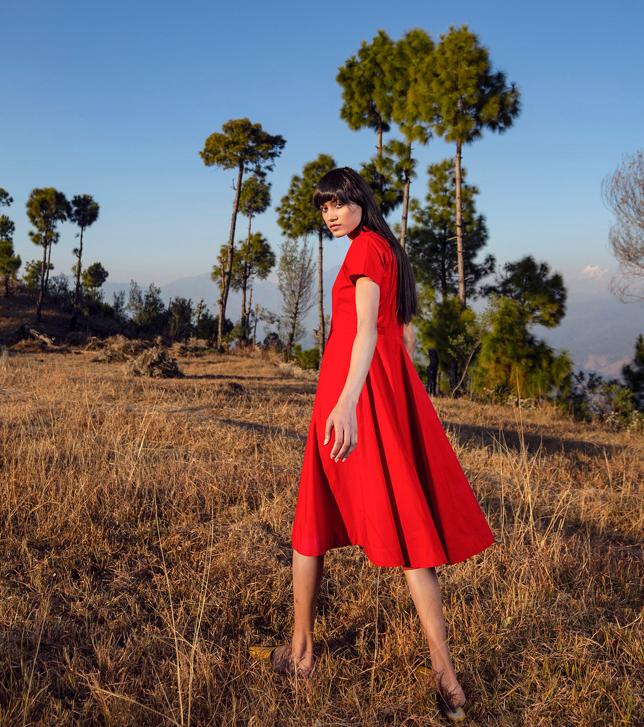 Red Midi Dress at Kamakhyaa by Khara Kapas. This item is FB ADS JUNE, Highend fashion, Midi Dresses, Natural, Poplin, Red, Regular Fit, Solids, Wilderness, Womenswear