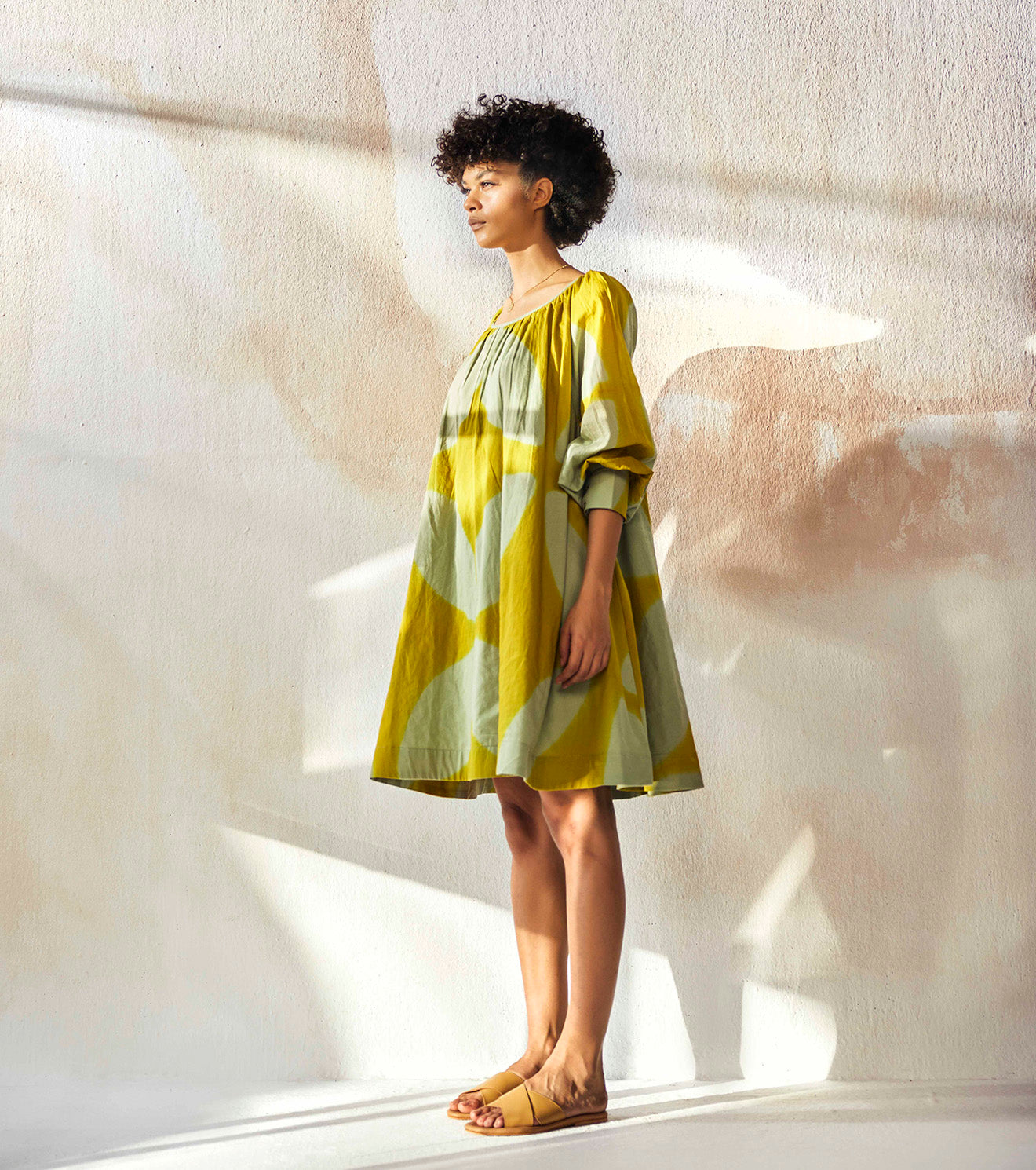 Yellow Mini Dress with Pockets Dresses Endless Summer, Dresses, Mulmul, Natural, Prints, Khara Kapas Kamakhyaa
