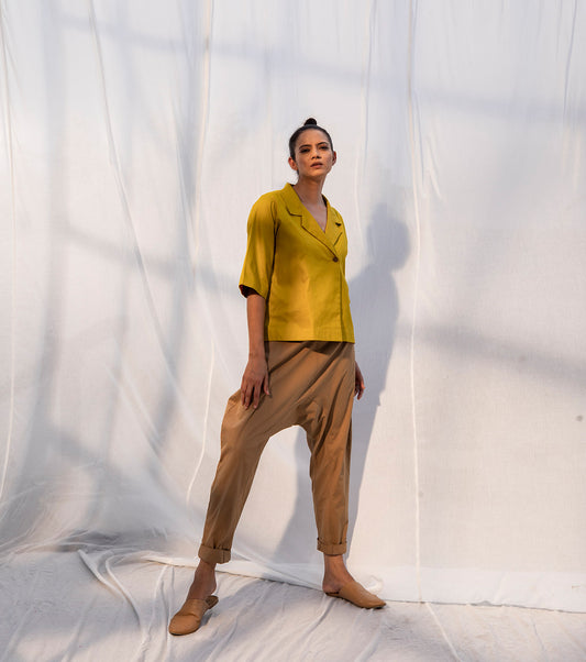 Brown Pants by Khara Kapas with Brown, Evening Wear, Fitted At Waist, Natural, Pants, Poplin, Sienna by Khara Kapas, Solids, Womenswear at Kamakhyaa for sustainable fashion