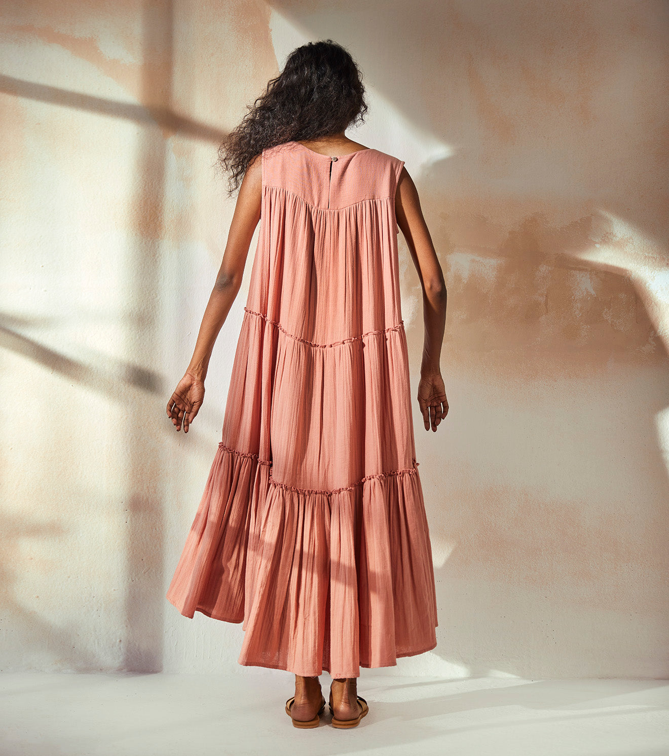 Peach Maxi Dress Dresses Cotton, Endless Summer, Dresses, Pink, Regular Fit, Solids, Tiered Khara Kapas Kamakhyaa