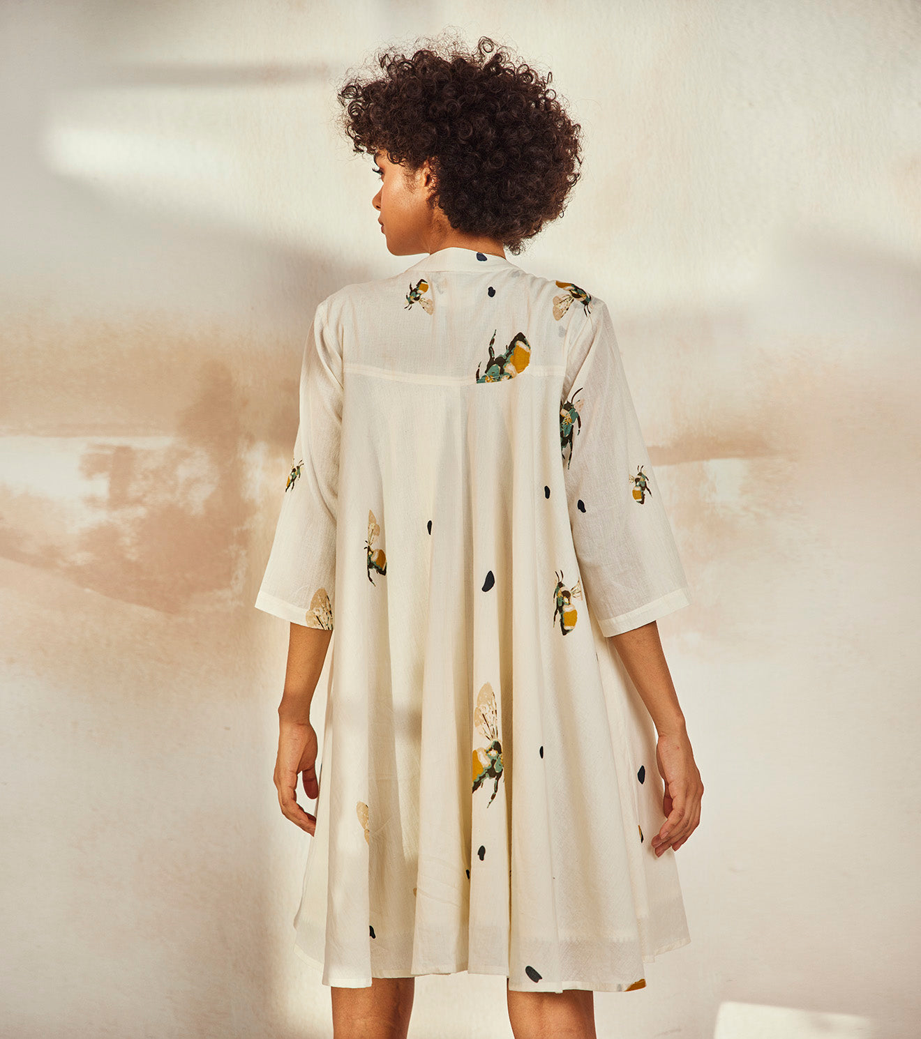 White Print Midi Dress at Kamakhyaa by Khara Kapas. This item is Cotton, Endless Summer, Mini Dresses, Natural, Printed Selfsame, Prints, Regular Fit, Resort Wear, Shirt Dresses, White, Womenswear