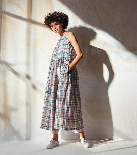 Multicolor Check Two Piece Set by Khara Kapas with An Endless Summer by Khara Kapas, Checks, Co-ord Sets, Endless Summer, For Mother, For Mother W, Grey, Mulmul, Multicolor, Natural, Regular Fit, Resort Wear, Travel, Travel Co-ords, Womenswear at Kamakhyaa for sustainable fashion