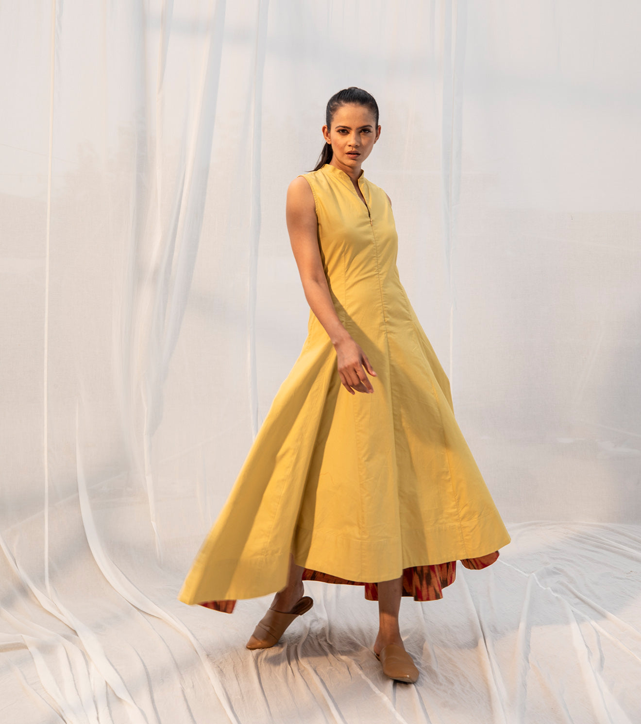Yellow Maxi Dress at Kamakhyaa by Khara Kapas. This item is Cotton, Evening Wear, Maxi Dresses, Natural, Regular Fit, Sienna KK, Sleeveless Dresses, Solids, Womenswear, Yellow