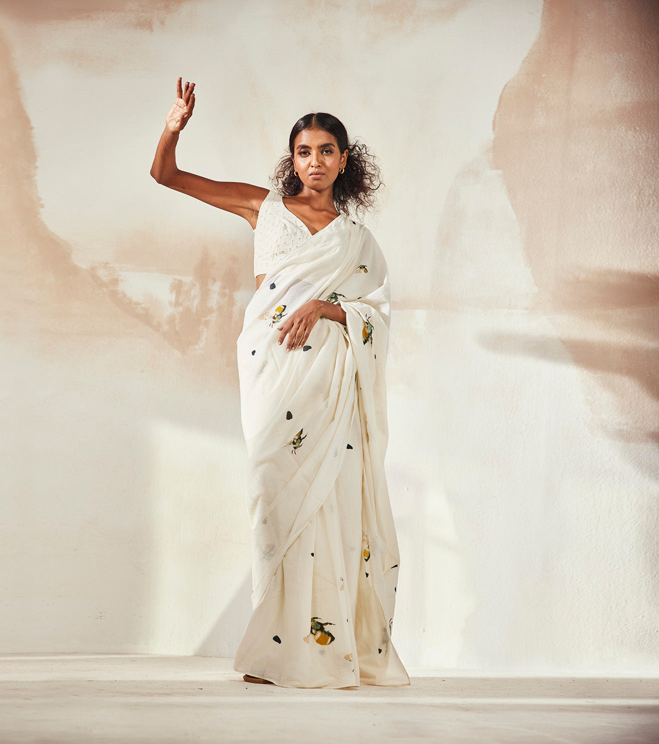 White Saree Indian Wear Endless Summer, Mulmul, Natural, Prints, Sarees, Khara Kapas Kamakhyaa