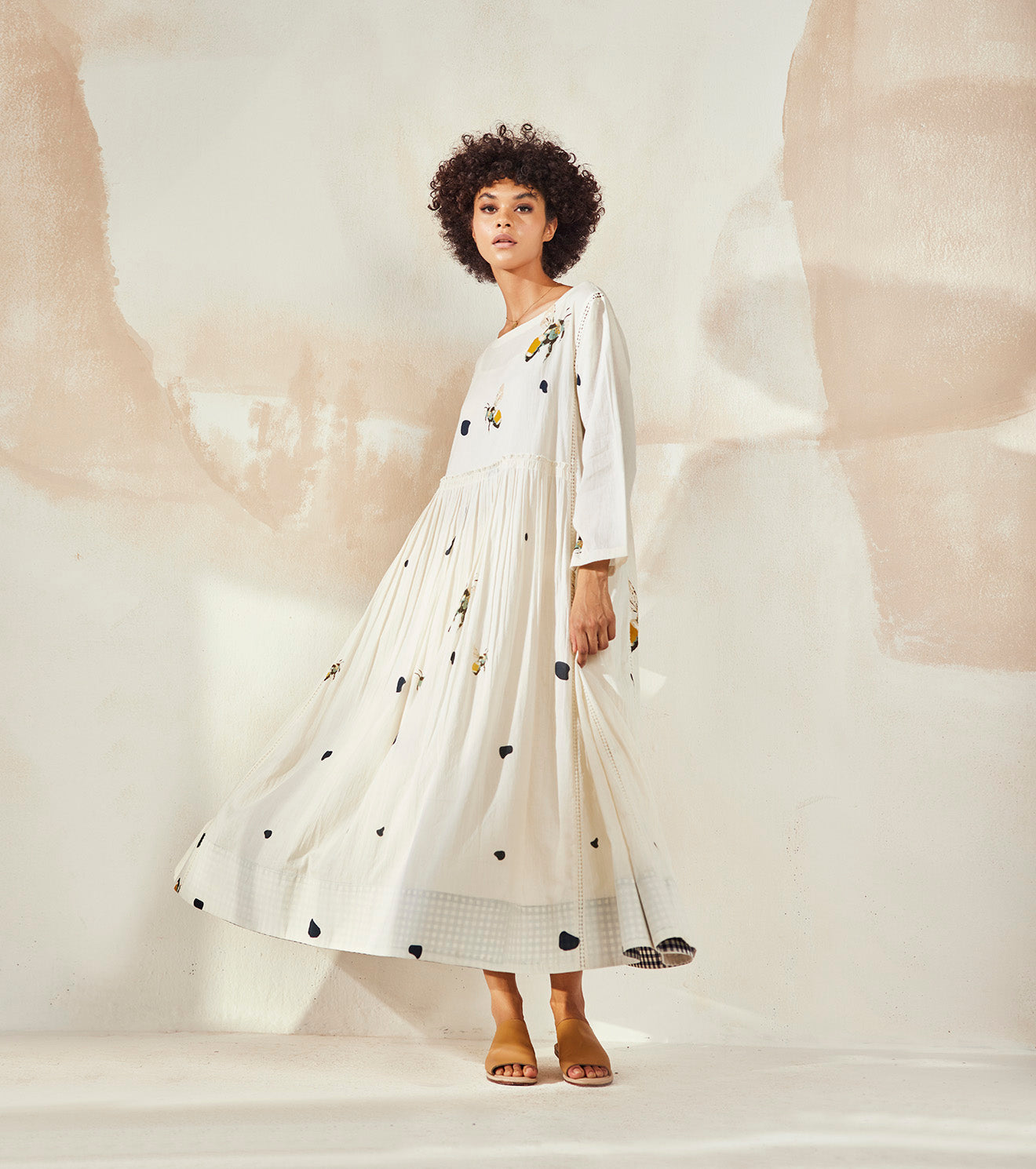 White Maxi Dress by Khara Kapas with An Endless Summer by Khara Kapas, Endless Summer, Maxi Dresses, Mulmul, Natural, Prints, Regular Fit, Resort Wear, White, Womenswear at Kamakhyaa for sustainable fashion