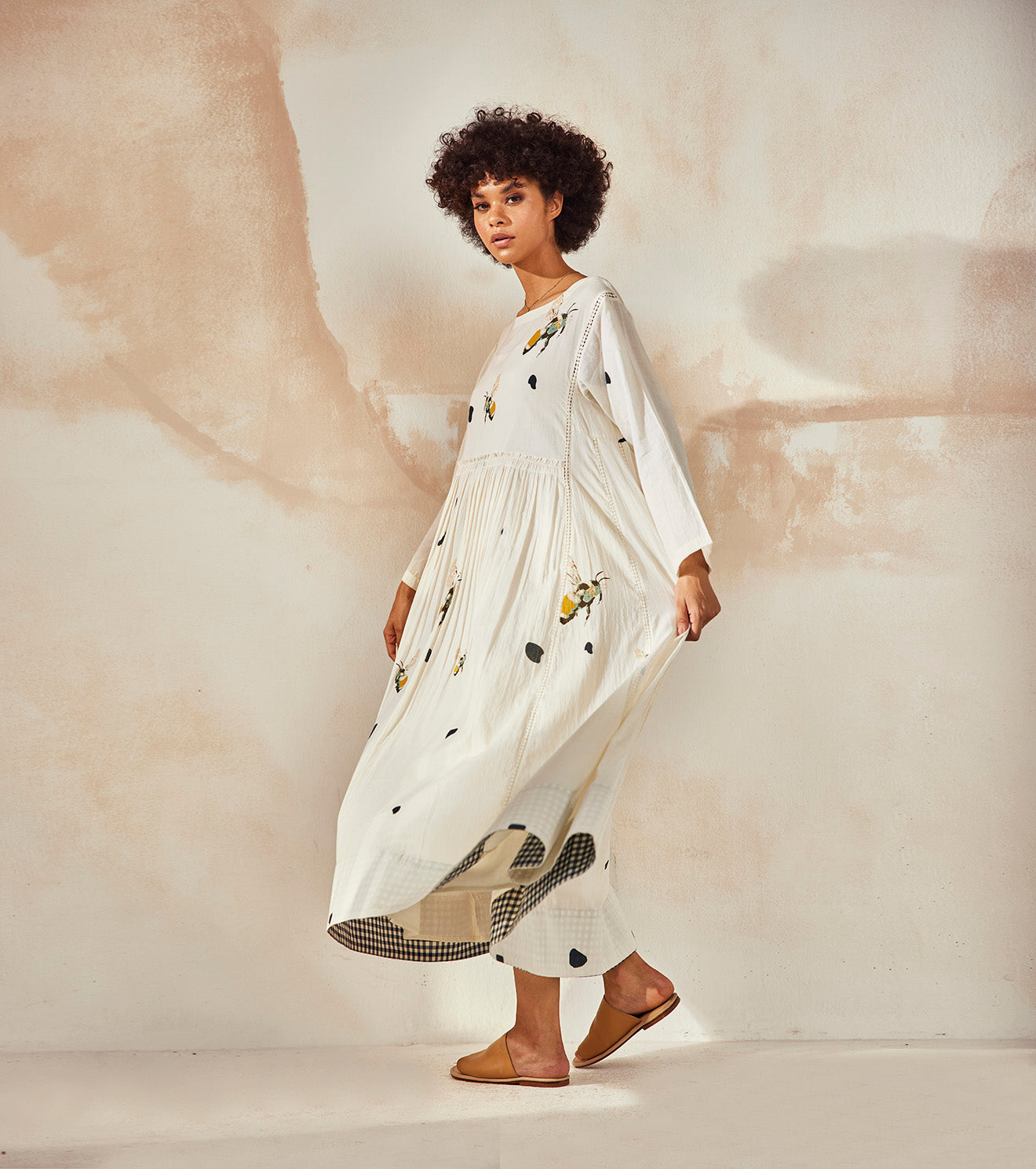 White Maxi Dress by Khara Kapas with An Endless Summer by Khara Kapas, Endless Summer, Maxi Dresses, Mulmul, Natural, Prints, Regular Fit, Resort Wear, White, Womenswear at Kamakhyaa for sustainable fashion