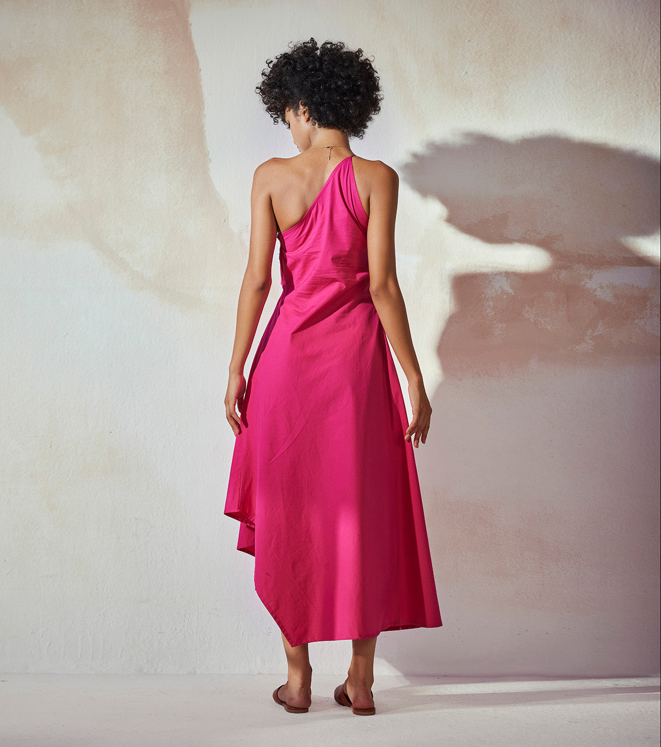 Pink Maxi Dress by Khara Kapas with An Endless Summer by Khara Kapas, Endless Summer, FB ADS JUNE, Highend fashion, Maxi Dresses, Natural, One Shoulder Dresses, Pink, Poplin, Regular Fit, Resort Wear, Solid Selfmade, Solids, Womenswear at Kamakhyaa for sustainable fashion