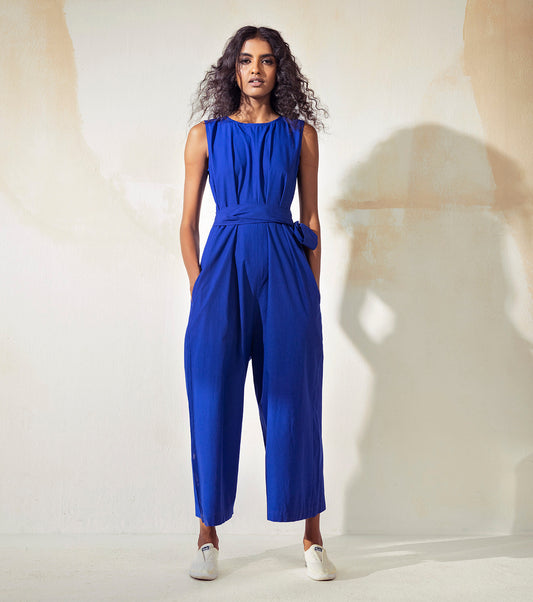Electric Blue Jumpsuit by Khara Kapas with An Endless Summer by Khara Kapas, Blue, Endless Summer, FB ADS JUNE, Jumpsuits, Natural, Poplin, Regular Fit, Resort Wear, Solid Selfmade, Solids, Womenswear at Kamakhyaa for sustainable fashion