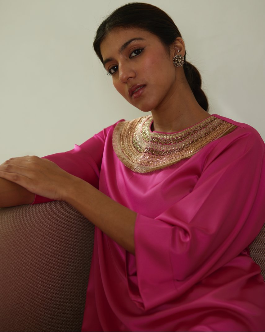 Pink Satin Silk Kurta Set by Mayura Kumar with Casual Wear, Festive Wear, Kurta Pant Sets, Mayura Kumar, Natural, Pink, Regular Fit, Satin, Silk, Solids, Timeless Elegance, Womenswear at Kamakhyaa for sustainable fashion