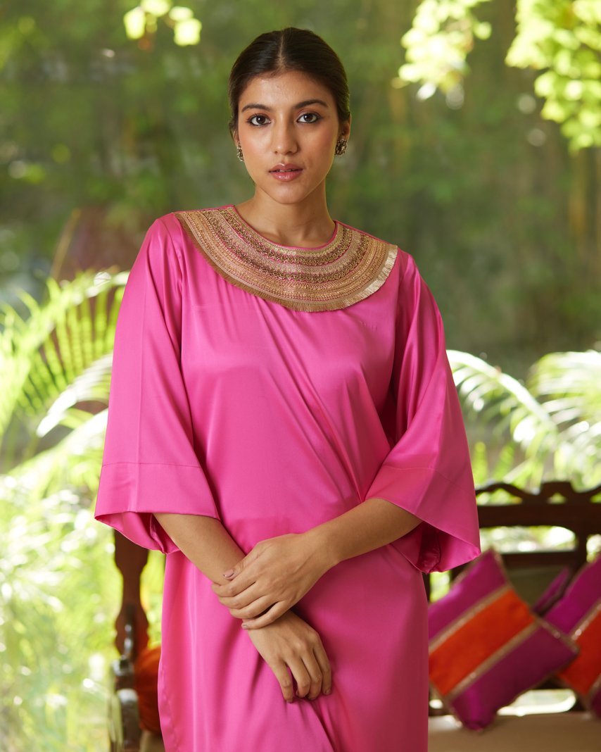 Pink Satin Silk Kurta Set by Mayura Kumar with Casual Wear, Festive Wear, Kurta Pant Sets, Mayura Kumar, Natural, Pink, Regular Fit, Satin, Silk, Solids, Timeless Elegance, Womenswear at Kamakhyaa for sustainable fashion