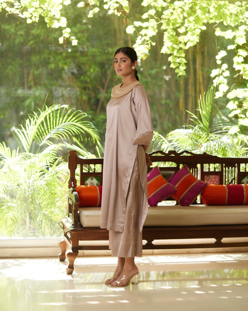 Kurta Set - Taupe/Gold by Mayura Kumar with Kurta Sets, Timeless Elegance at Kamakhyaa for sustainable fashion