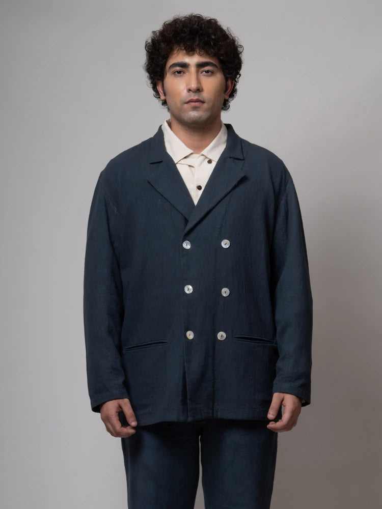 Charcoal Double Breasted Cotton Jacket at Kamakhyaa by Lafaani. This item is Casual Wear, Cotton, For Him, Grey, Jackets, Mens Overlay, Menswear, Natural, Regular Fit, Solids