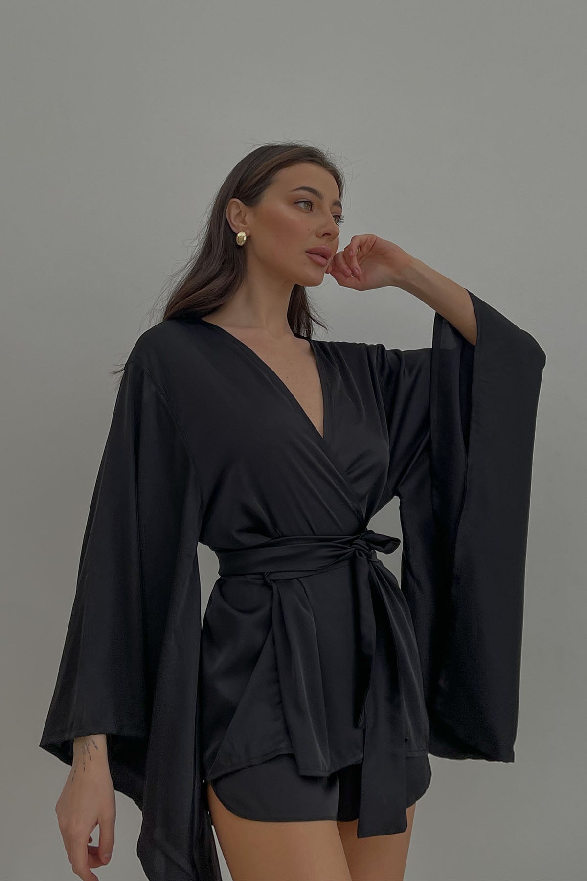 Margaret Kimono & Shorts silky pajama set by Angie's Showroom with lingerie, Womenswear at Kamakhyaa for sustainable fashion