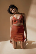Rustic Orange Skirt by Meko Studio with Cotton, Deadstock Fabrics, Evening Wear, July Sale, July Sale 2023, Lycra, Mini Skirts, Orange, Skirts, Slim Fit, Solids, Verao by Meko Studio, Verao SS-22/23, Womenswear at Kamakhyaa for sustainable fashion