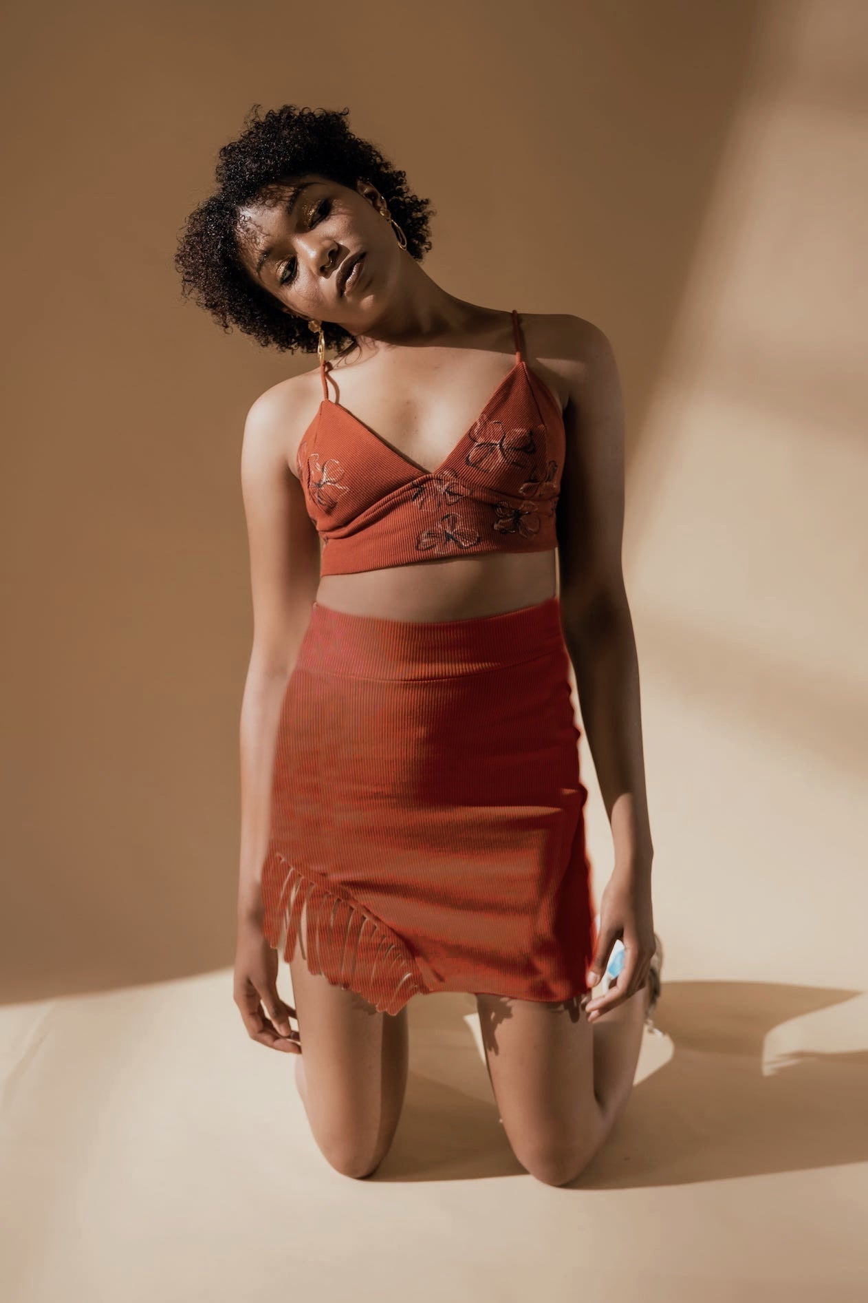 Rustic Orange Skirt by Meko Studio with Cotton, Deadstock Fabrics, Evening Wear, July Sale, July Sale 2023, Lycra, Mini Skirts, Orange, Skirts, Slim Fit, Solids, Verao by Meko Studio, Verao SS-22/23, Womenswear at Kamakhyaa for sustainable fashion