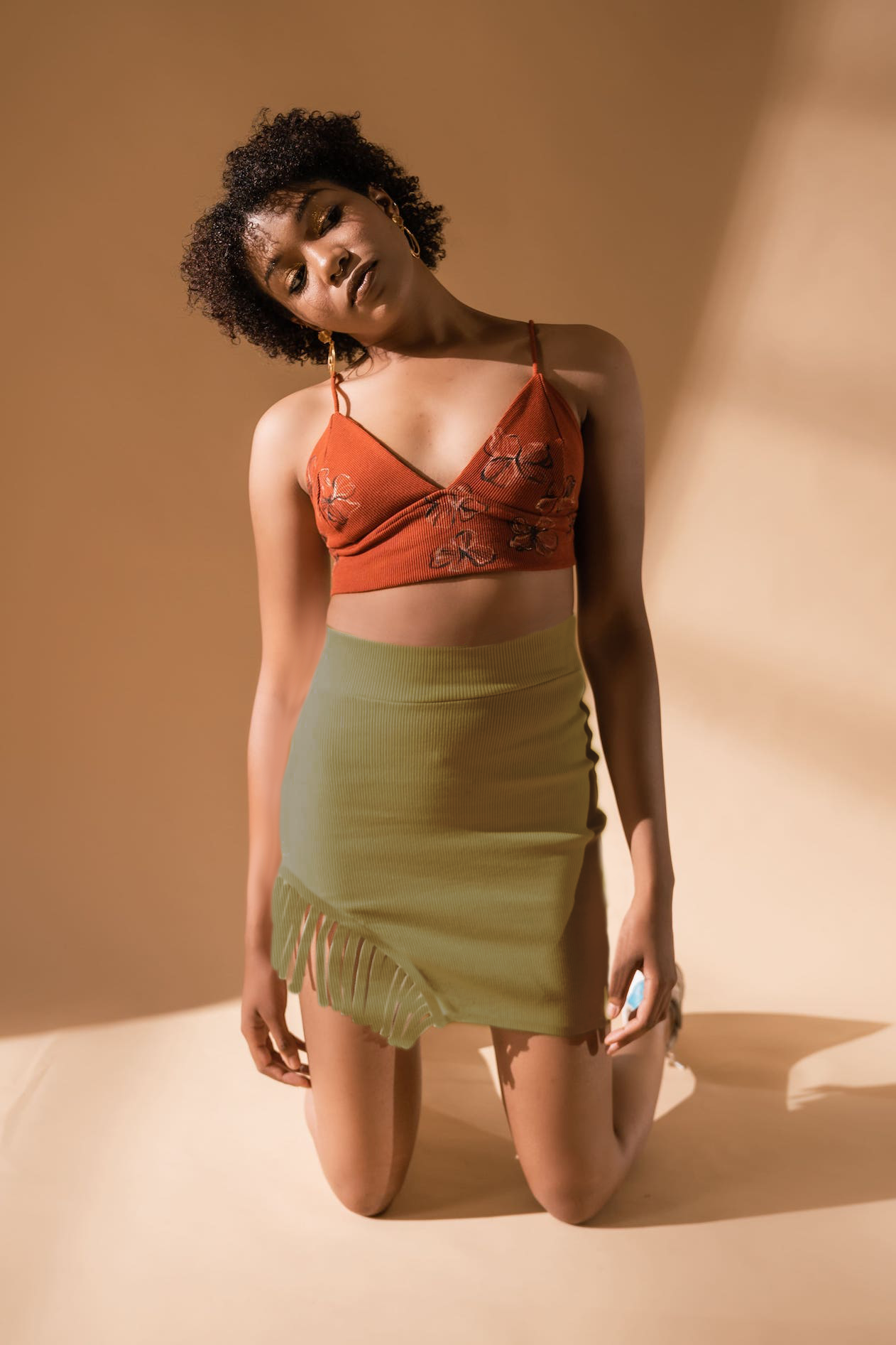 Olive Green Skirt by Meko Studio with Cotton, Deadstock Fabrics, Evening Wear, July Sale, July Sale 2023, Lycra, Mini Skirts, Olive Green, Skirts, Slim Fit, Solids, Verao by Meko Studio, Verao SS-22/23, Womenswear at Kamakhyaa for sustainable fashion