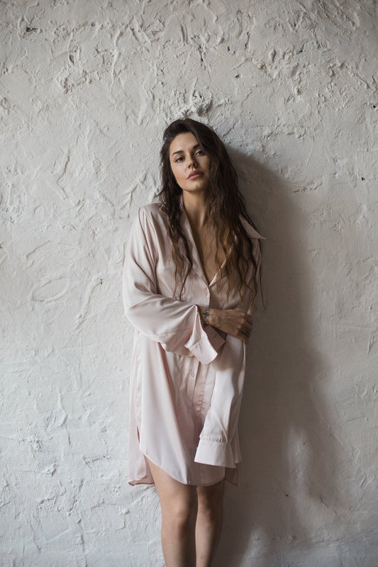 Oversized Ivory Shirt / Nightgown by Angie's Showroom with lingerie, Womenswear at Kamakhyaa for sustainable fashion