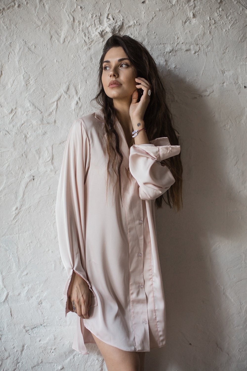 Oversized Ivory Shirt / Nightgown by Angie's Showroom with lingerie, Womenswear at Kamakhyaa for sustainable fashion