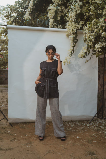 Unisex Vest & Patch Pocket Pants by Lafaani with 100% pure cotton, Black, Casual Wear, Grey, Natural with azo free dyes, Regular Fit, Solids, Sonder, Sonder by Lafaani, Travel Co-ords, Unisex, Womenswear at Kamakhyaa for sustainable fashion