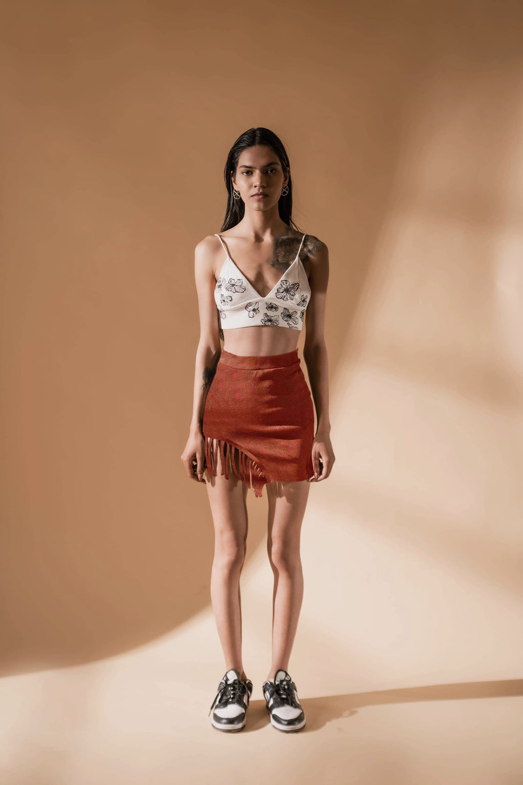 Rustic Orange Skirt by Meko Studio with Cotton, Deadstock Fabrics, Evening Wear, July Sale, July Sale 2023, Lycra, Mini Skirts, Orange, Skirts, Slim Fit, Solids, Verao by Meko Studio, Verao SS-22/23, Womenswear at Kamakhyaa for sustainable fashion