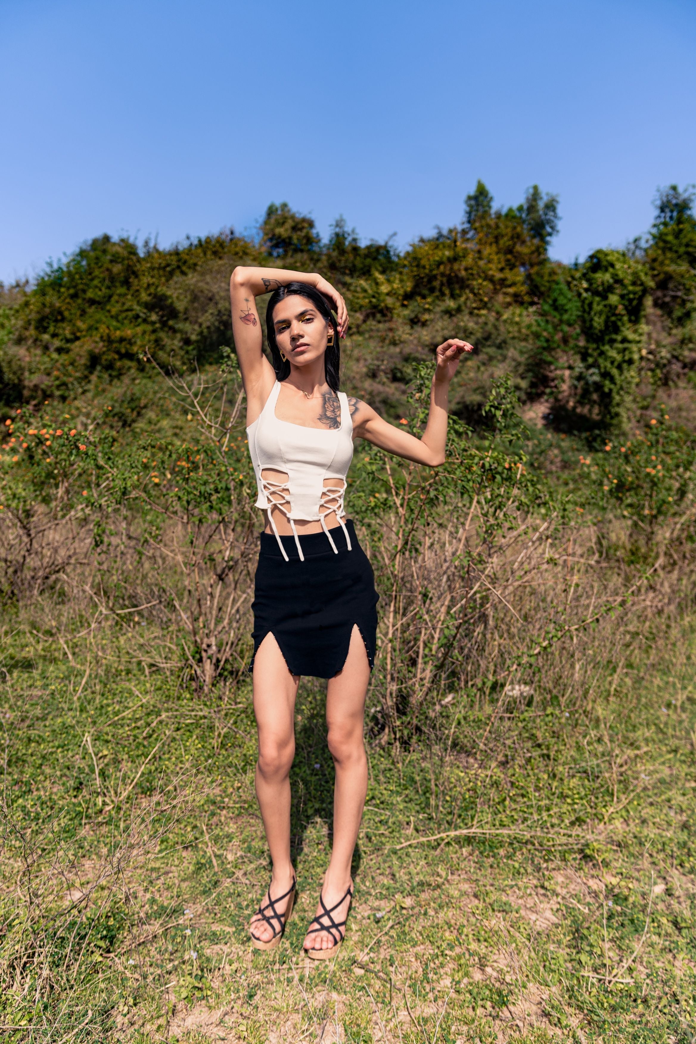 Black Skirt by Meko Studio with Black, Cotton, Deadstock Fabrics, Evening Wear, For Birthday, July Sale, July Sale 2023, Lycra, Mini Skirts, Skirts, Slim Fit, Solids, Verao by Meko Studio, Verao SS-22/23, Womenswear at Kamakhyaa for sustainable fashion