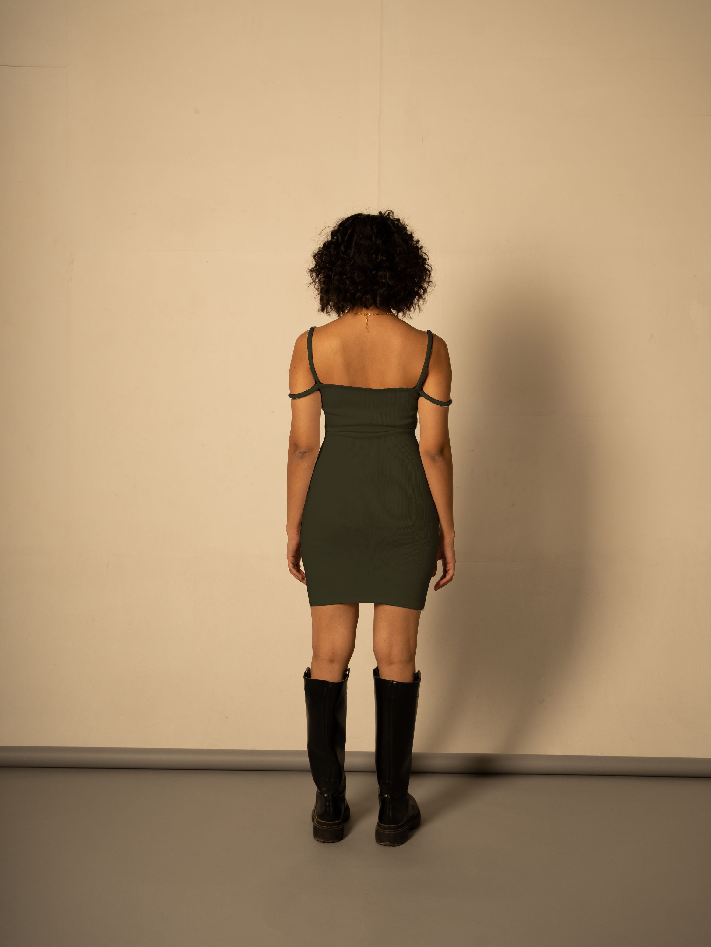 Olive Dress Cotton Mini Dress by Meko Studio with Cotton, Evening Wear, July Sale, July Sale 2023, Mini Dresses, Olive Green, Sleeveless Dresses, Slim Fit, Solids, Strap Dresses, Tranquil AW-22/23, Tranquil by Meko Studio, Womenswear at Kamakhyaa for sustainable fashion
