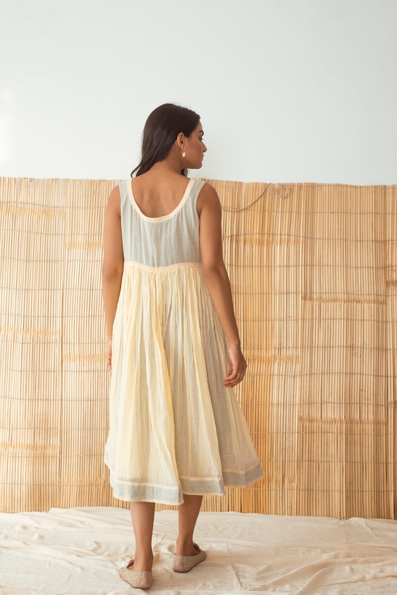 Yellow Embroidered Cotton Midi Dress by Taro with Best Selling, Cotton, Embroidered, Evening Wear, July Sale, July Sale 2023, Midi Dresses, Mulmul, Natural, Regular Fit, Rozana by Taro, Sleeveless Dresses, Womenswear, Yellow at Kamakhyaa for sustainable fashion