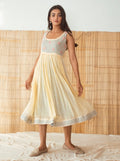 Yellow Embroidered Cotton Midi Dress by Taro with Best Selling, Cotton, Embroidered, Evening Wear, July Sale, July Sale 2023, Midi Dresses, Mulmul, Natural, Regular Fit, Rozana by Taro, Sleeveless Dresses, Womenswear, Yellow at Kamakhyaa for sustainable fashion