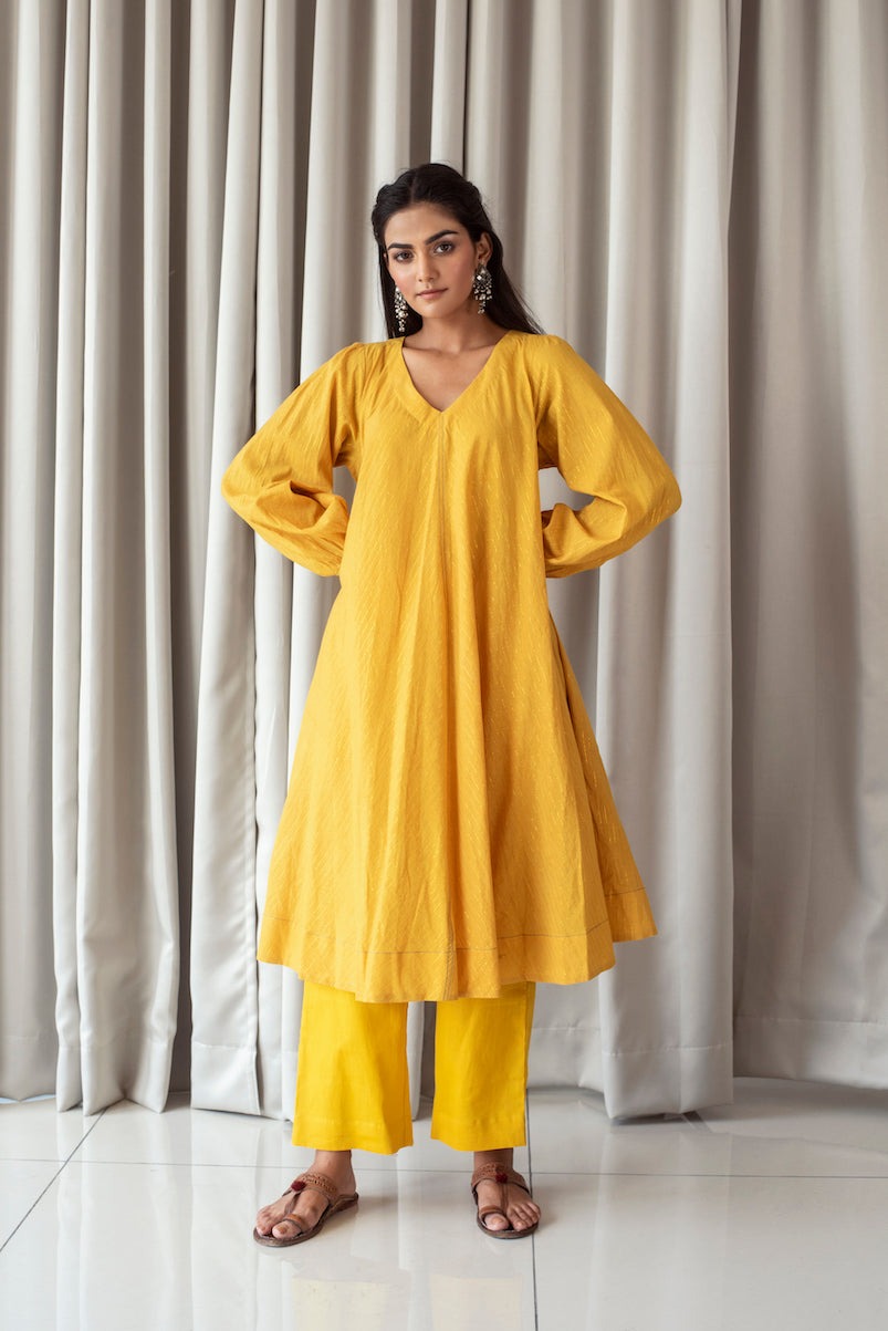 Bright Mustard Kurta Set by Taro with Bahaar by Taro, Evening Wear, Handloom Cotton, Indian Wear, July Sale, July Sale 2023, Kurta Pant Sets, Natural, Relaxed Fit, Womenswear, Yellow at Kamakhyaa for sustainable fashion