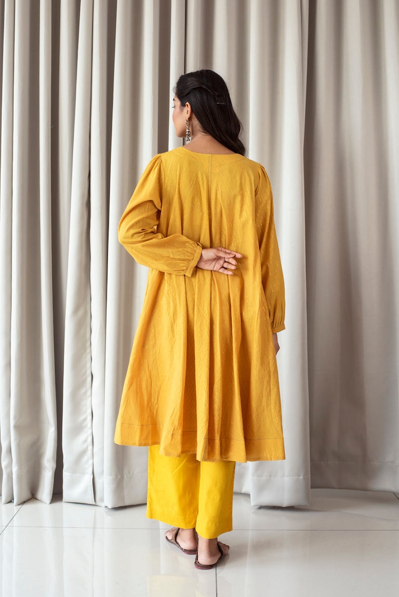 Bright Mustard Kurta Set Bahaar Taro, Evening Wear, Handloom Cotton, Kurta Pant Sets, Natural, Relaxed Fit, Solid, Yellow Kamakhyaa