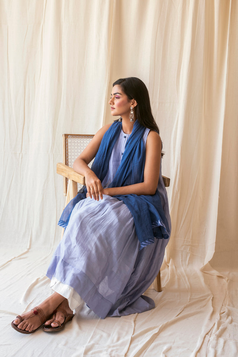 Blue Chanderi Silk Kurta Set With Dupatta by Taro with Blue, Evening Wear, Handwoven Chanderi silk, Indian Wear, July Sale, July Sale 2023, Kurta Palazzo Sets, Natural, Regular Fit, Rozana by Taro, Solids, Womenswear at Kamakhyaa for sustainable fashion