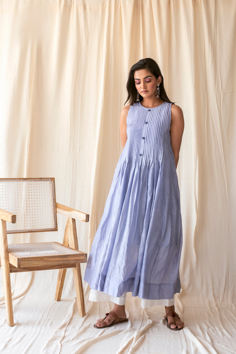 Blue Chanderi Silk Kurta Set With Dupatta by Taro with Blue, Evening Wear, Handwoven Chanderi silk, Indian Wear, July Sale, July Sale 2023, Kurta Palazzo Sets, Natural, Regular Fit, Rozana by Taro, Solids, Womenswear at Kamakhyaa for sustainable fashion