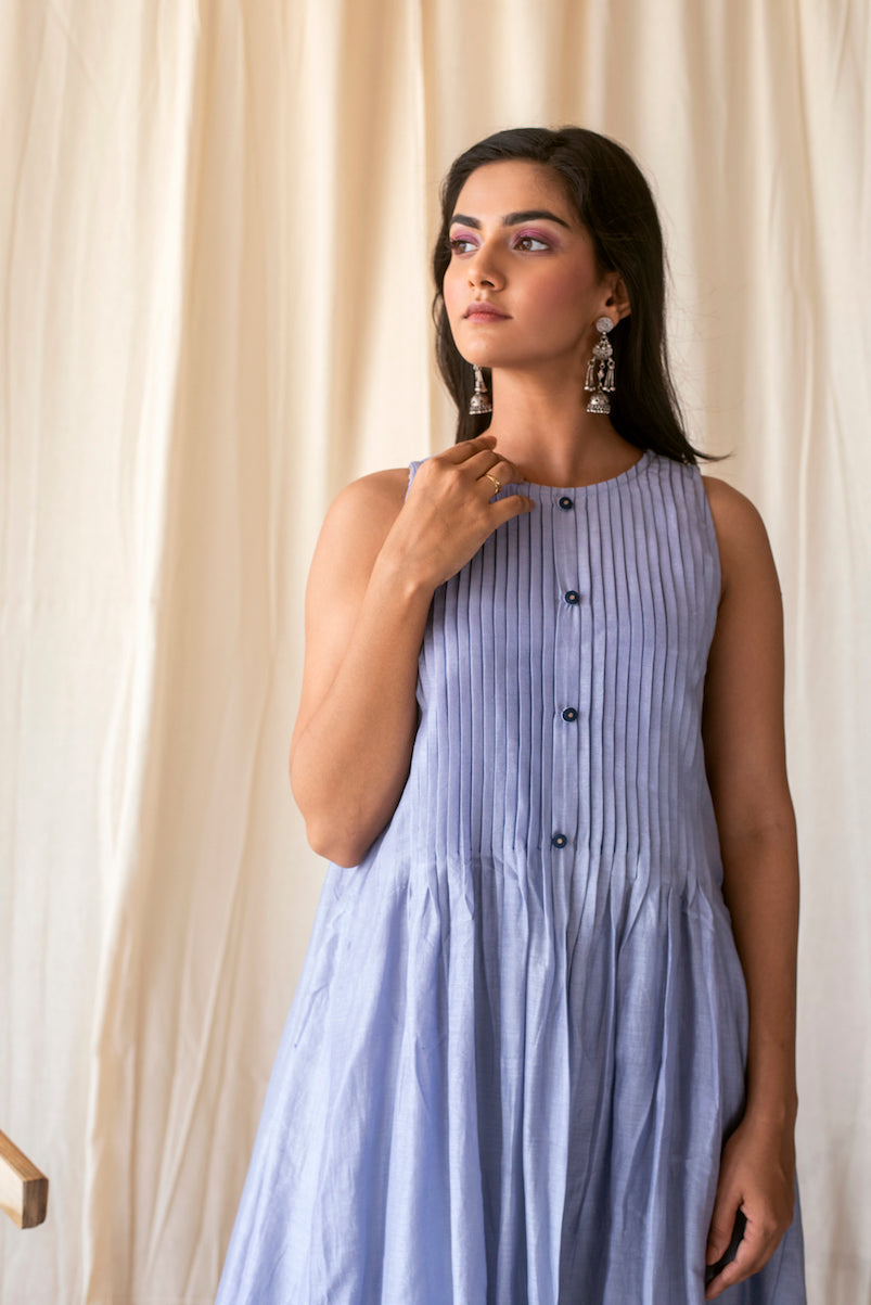 Blue Chanderi Silk Kurta Set With Dupatta by Taro with Blue, Evening Wear, Handwoven Chanderi silk, Indian Wear, July Sale, July Sale 2023, Kurta Palazzo Sets, Natural, Regular Fit, Rozana by Taro, Solids, Womenswear at Kamakhyaa for sustainable fashion