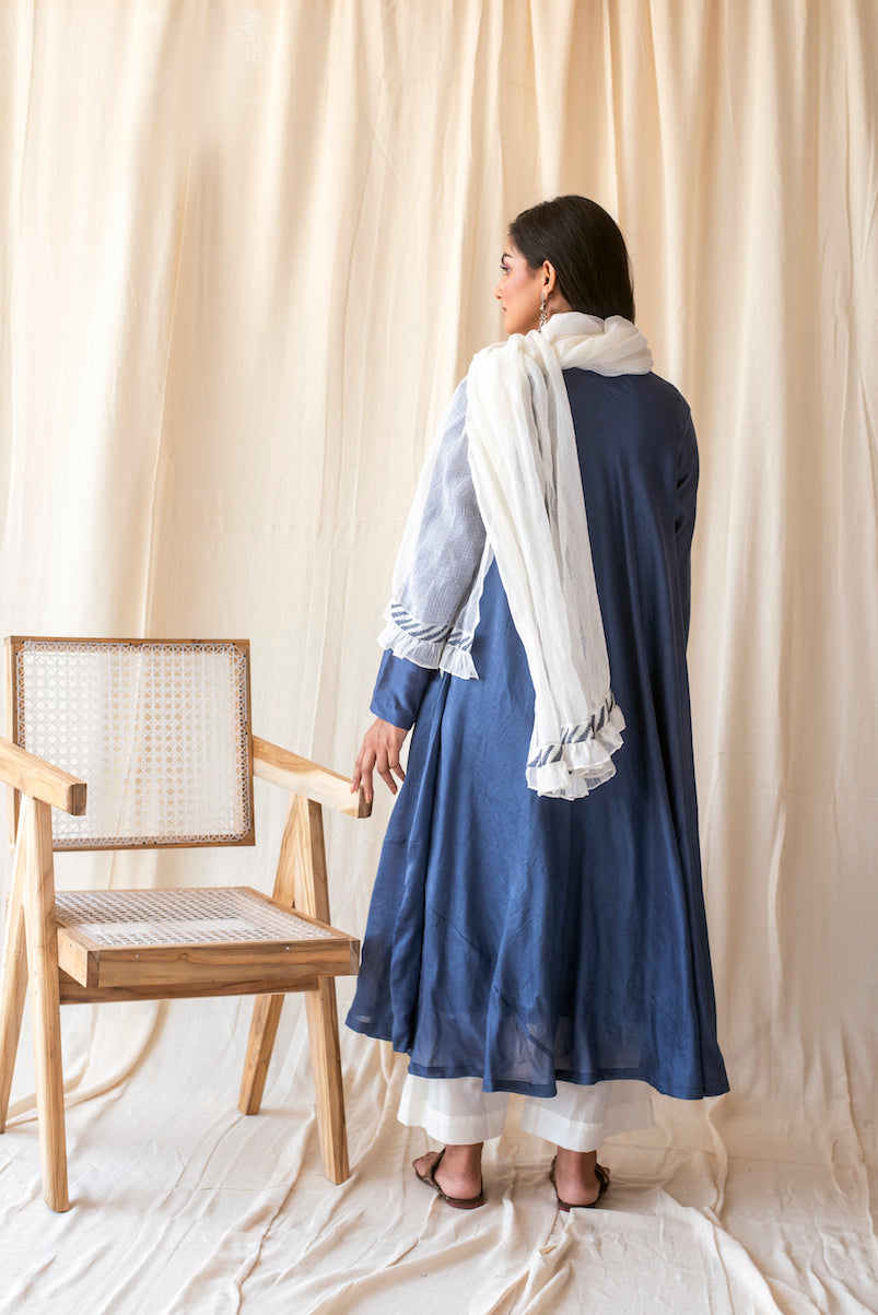Blue Chanderi Silk Kurta Set With Dupatta by Taro with Blue, Chanderi Silk, Evening Wear, For Mother, Indian Wear, July Sale, July Sale 2023, Kurta Palazzo Sets, Natural, Regular Fit, Rozana by Taro, Solids, Womenswear at Kamakhyaa for sustainable fashion
