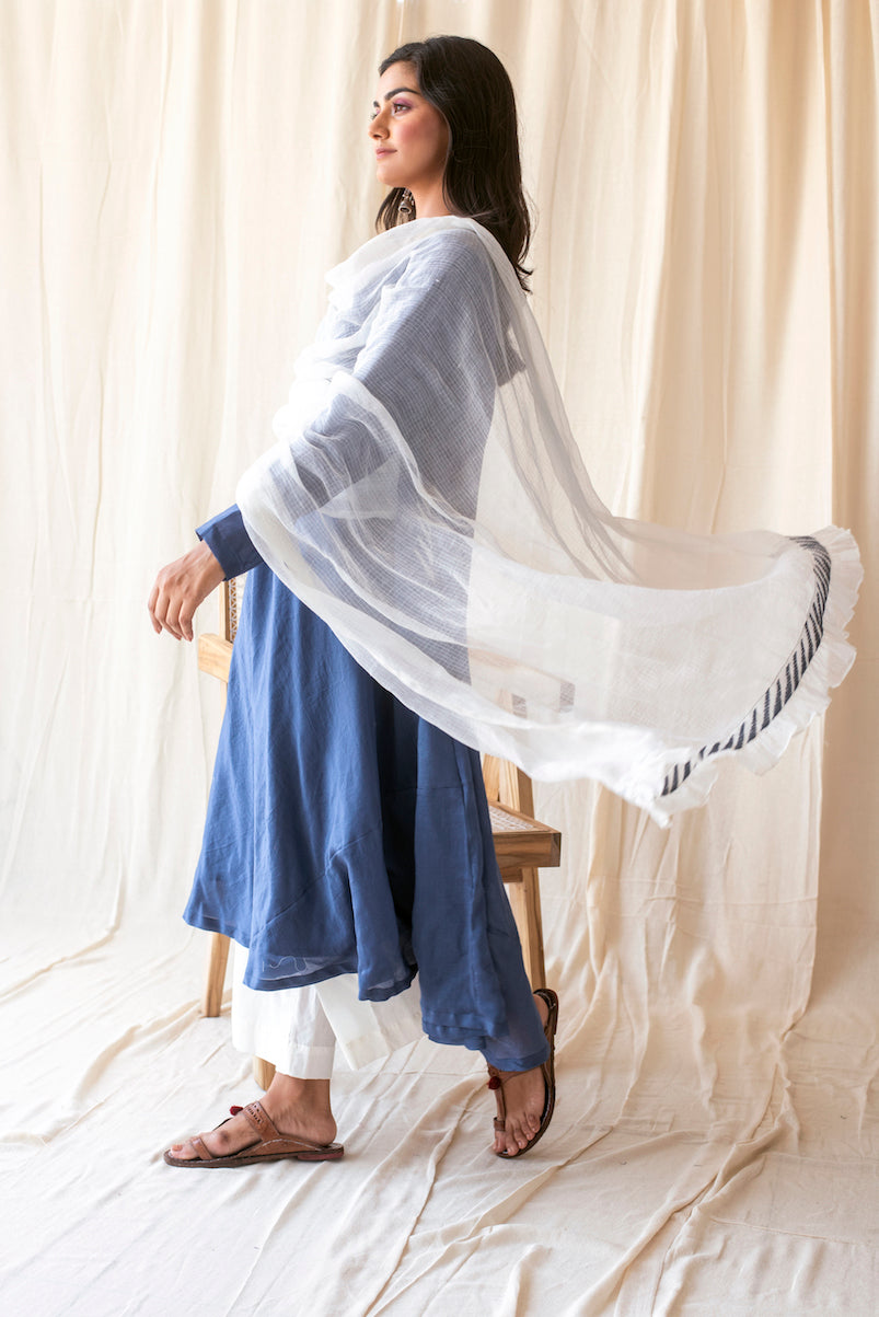 Blue Chanderi Silk Kurta Set With Dupatta by Taro with Blue, Chanderi Silk, Evening Wear, For Mother, Indian Wear, July Sale, July Sale 2023, Kurta Palazzo Sets, Natural, Regular Fit, Rozana by Taro, Solids, Womenswear at Kamakhyaa for sustainable fashion