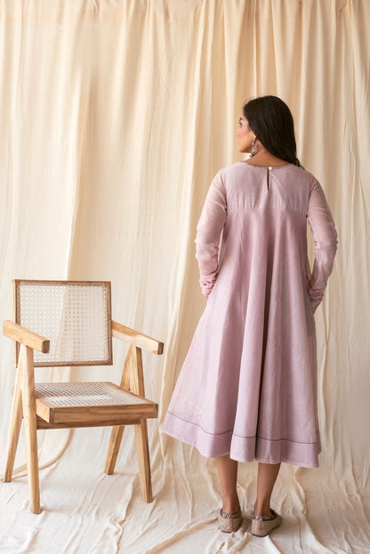 Plum Bias Cut Dress by Taro with Best Selling, Evening Wear, July Sale, July Sale 2023, Midi Dresses, Natural, Purple, Relaxed Fit, Rozana by Taro, Silk Chanderi, Solids, Womenswear at Kamakhyaa for sustainable fashion
