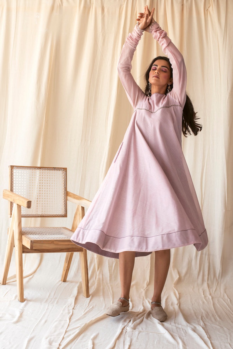 Plum Bias Cut Dress by Taro with Best Selling, Evening Wear, July Sale, July Sale 2023, Midi Dresses, Natural, Purple, Relaxed Fit, Rozana by Taro, Silk Chanderi, Solids, Womenswear at Kamakhyaa for sustainable fashion