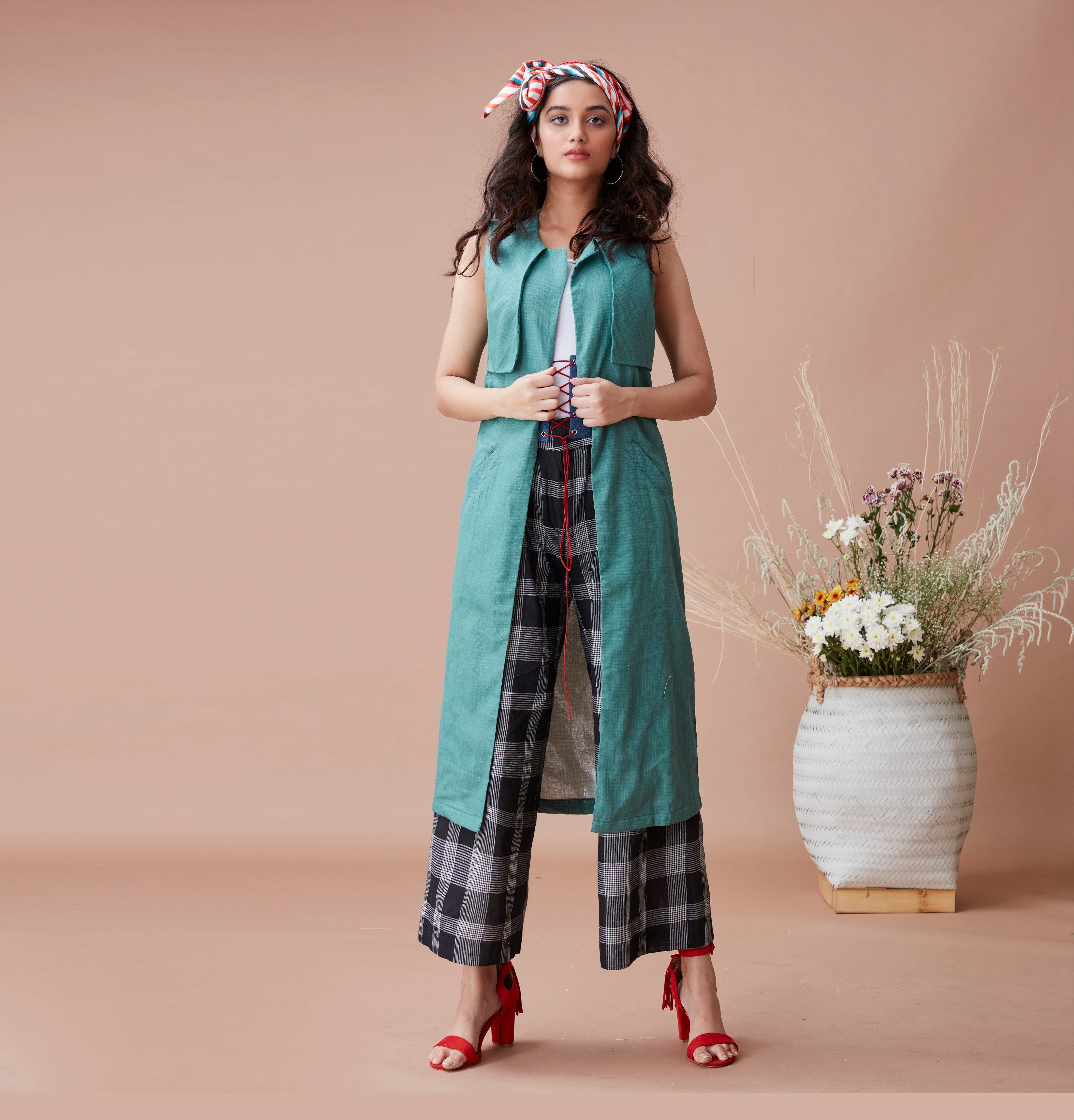Green Cotton Jacket by Dan Ba with Coats, Cotton, Green, July Sale, July Sale 2023, Natural, Relaxed Fit, Resort Wear, Solids, Womenswear at Kamakhyaa for sustainable fashion