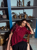 Red Embroidered Tunic Top by The Loom Art with Cotton, Indie Tribe by The Loom Art, July Sale, July Sale 2023, Natural, Ombre & Dyes, Party Wear, Presentation, Red, Regular Fit, Shirts, Tops, Womenswear at Kamakhyaa for sustainable fashion