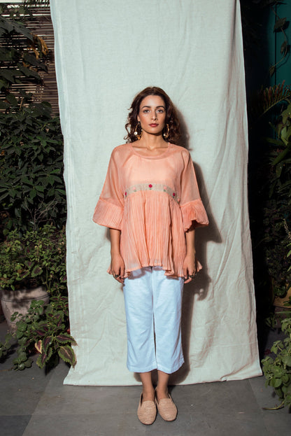 Indie Tribe Flamingo by The Loom Art with Indie Tribe by The Loom Art, July Sale, July Sale 2023, Kota Doria, Natural, Orange, Party Wear, Presentation, Regular Fit, Solids, Tops, Tunic Tops, Womenswear at Kamakhyaa for sustainable fashion