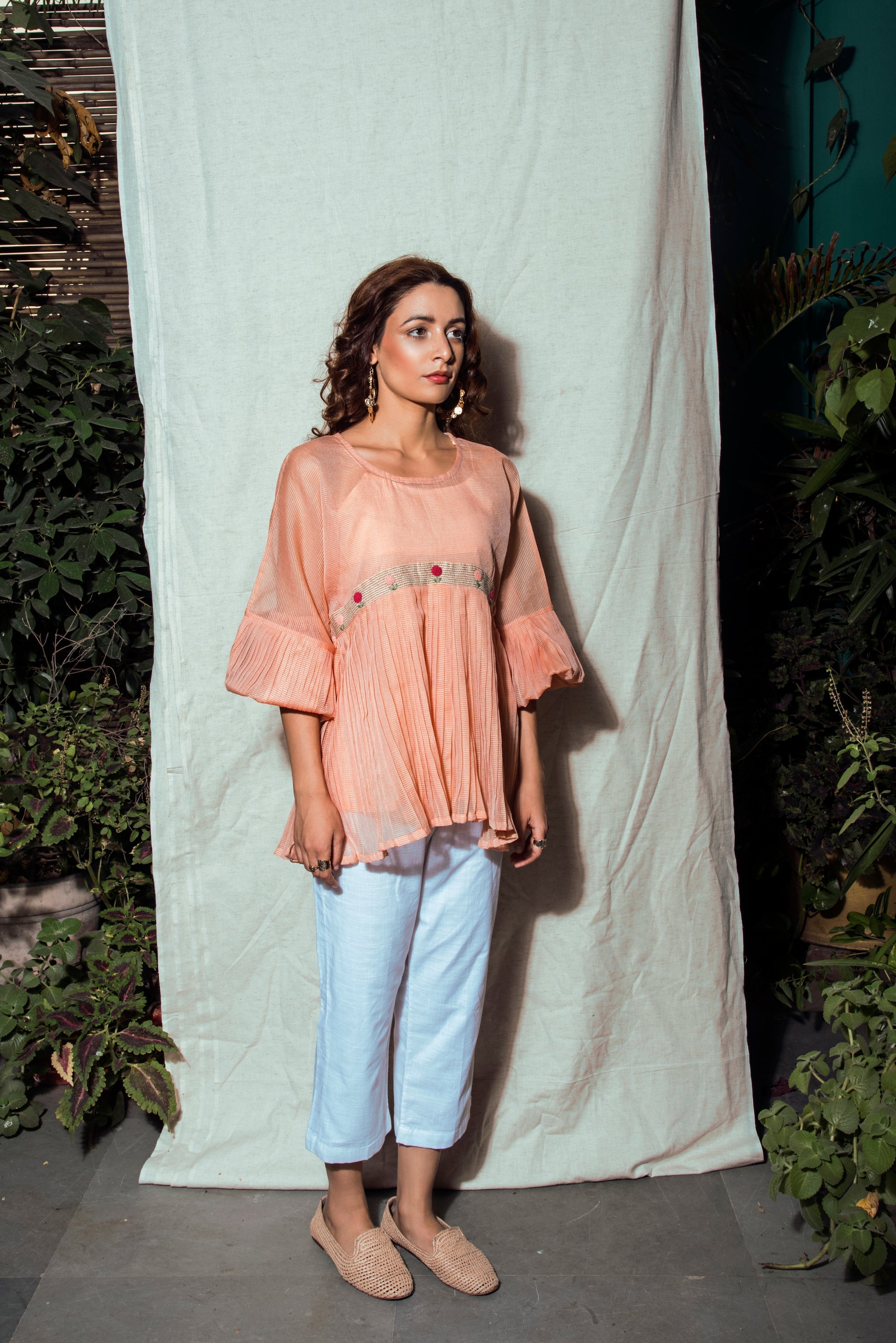 Indie Tribe Flamingo by The Loom Art with Indie Tribe by The Loom Art, July Sale, July Sale 2023, Kota Doria, Natural, Orange, Party Wear, Presentation, Regular Fit, Solids, Tops, Tunic Tops, Womenswear at Kamakhyaa for sustainable fashion