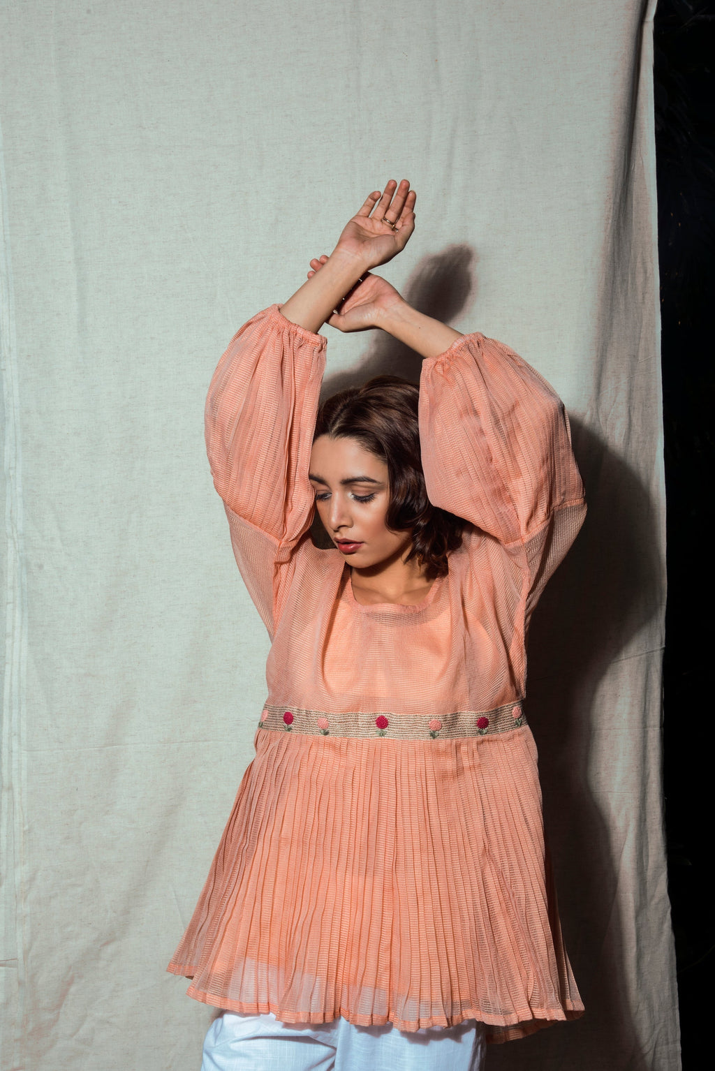 Indie Tribe Flamingo by The Loom Art with Indie Tribe by The Loom Art, July Sale, July Sale 2023, Kota Doria, Natural, Orange, Party Wear, Presentation, Regular Fit, Solids, Tops, Tunic Tops, Womenswear at Kamakhyaa for sustainable fashion